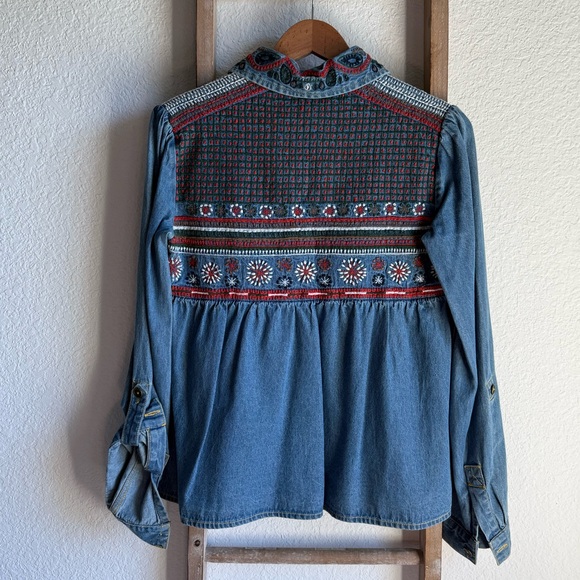 Alice + Olivia Karly Embroidered Denim Babydoll top sz: XS NWT - Picture 11 of 12